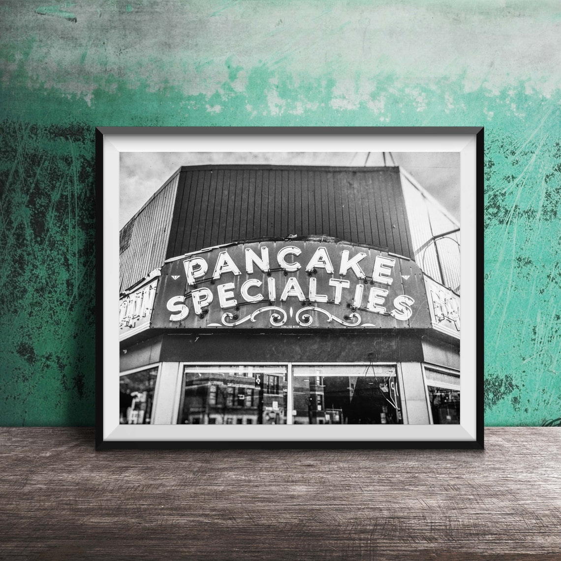 Pancake Specialties Blue Neon Sign Corner Diner Window Poster - Image 2