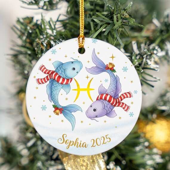 Personalized Pisces Zodiac Ornament Astrology Christmas Custom Name Gift Poster