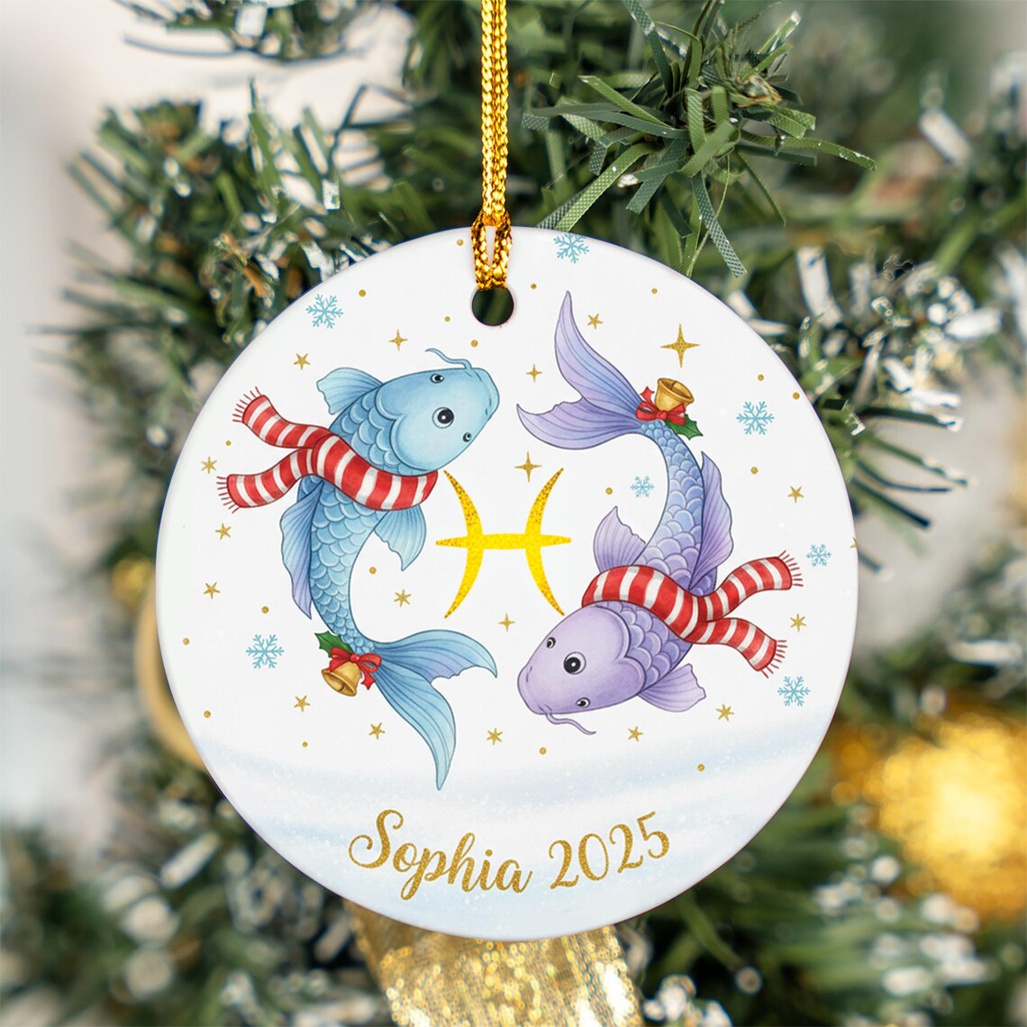 Personalized Pisces Zodiac Ornament Astrology Christmas Custom Name Gift Poster
