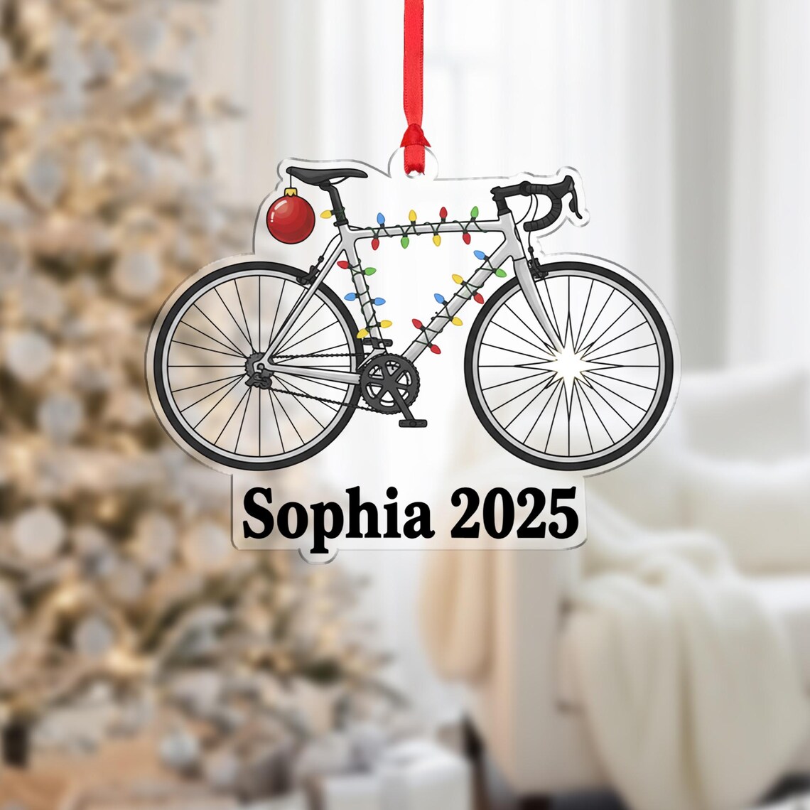 Personalized Bicycle Christmas Ornament Road Bike Lights 2025 Poster