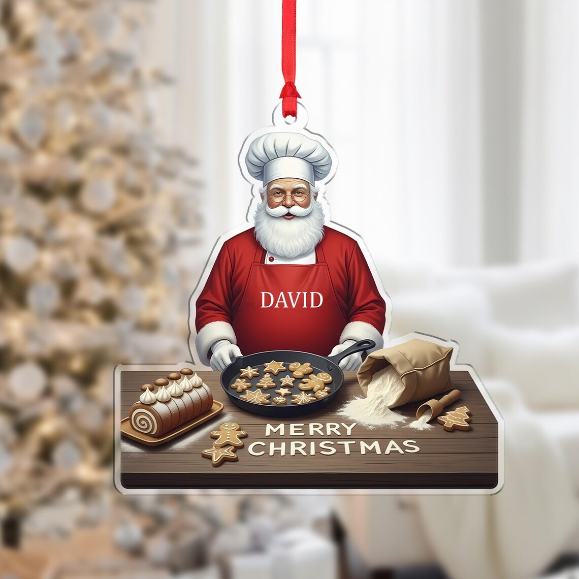 Personalized Santa Chef David Baking Cookies Merry Christmas Poster