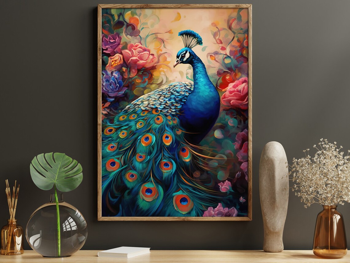 Vintage Peacock Art Print, Retro Cottage Decor - Image 5