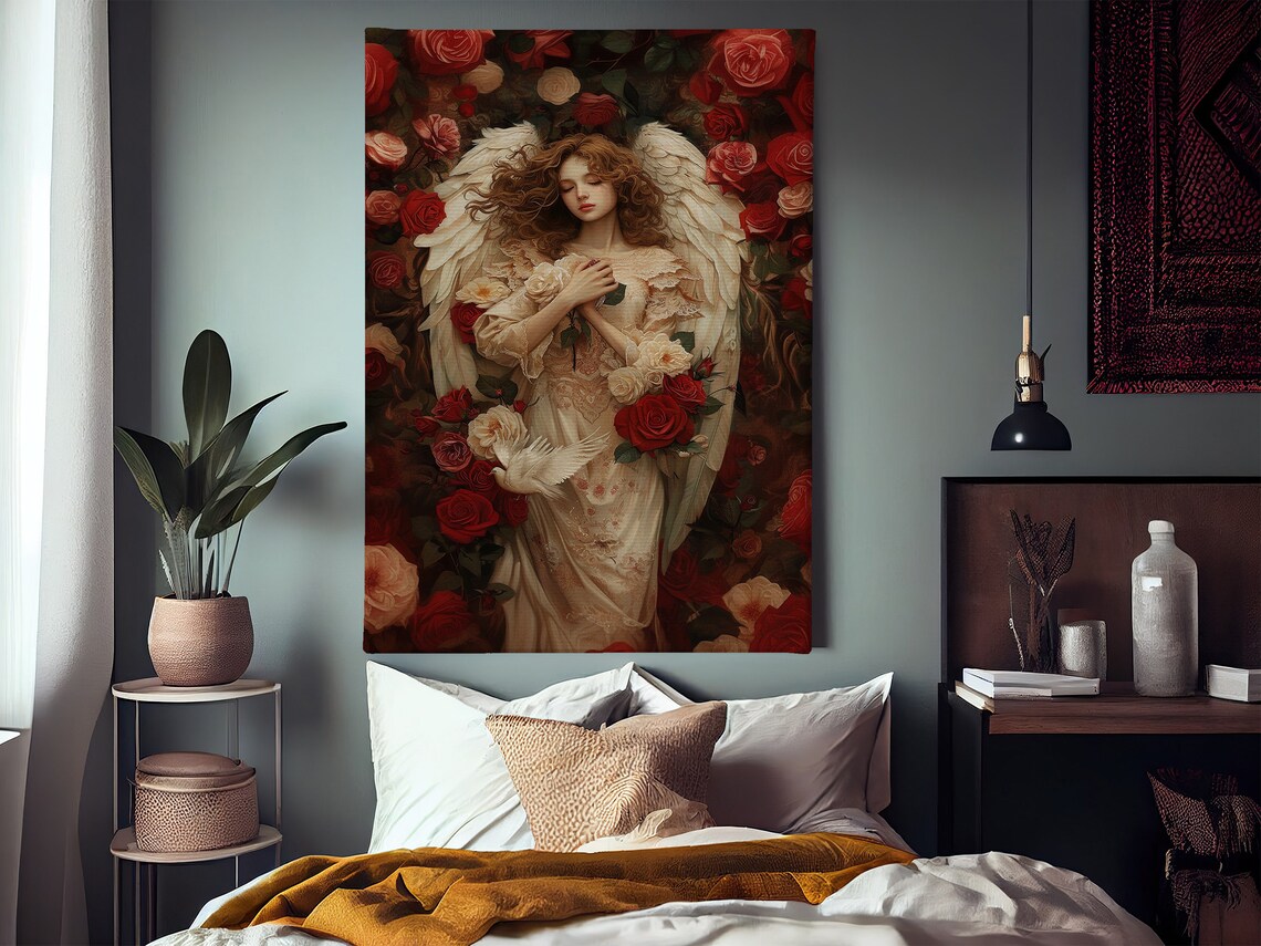 Angel in Roses, Catholic Faith Flower Art Print - Image 3