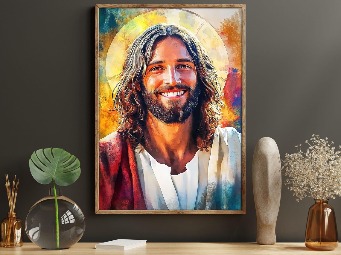 Vintage Jesus Smiles Christian Wall Art Print - Image 5