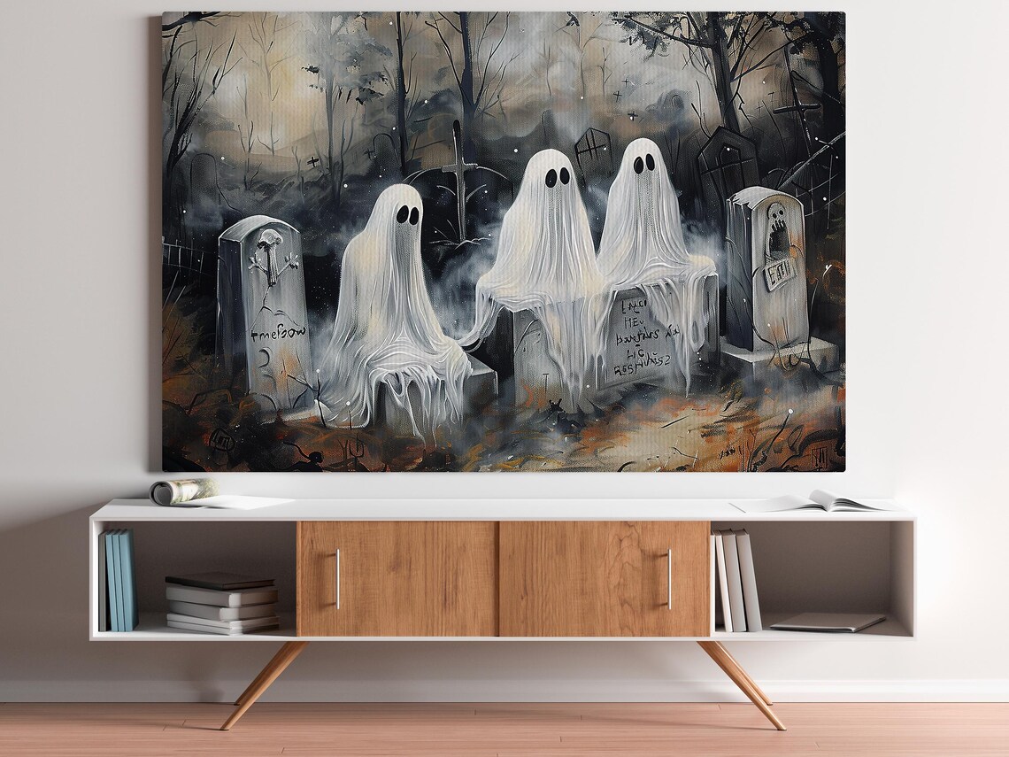 Dark Ghosts in Cemetery, Halloween Art Print - Image 4