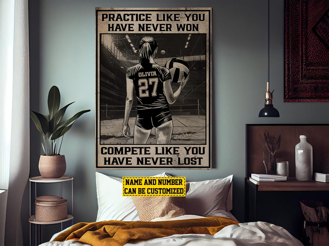 Personalized Volleyball Practice Compete Motivational Poster Gift - Image 4