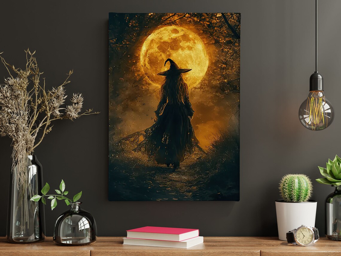 Magical Moon Witch Halloween Wall Art Print, Dark - Image 4