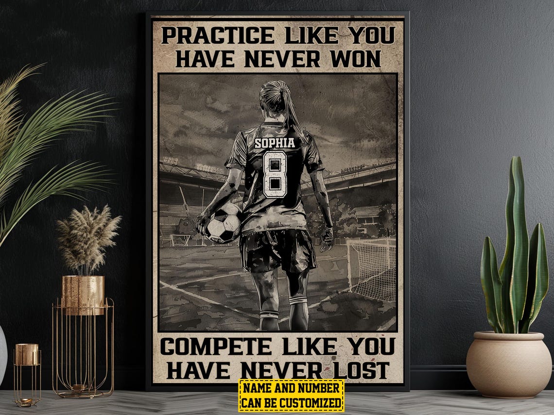 Personalized Soccer Practice Compete Motivational Poster Gift