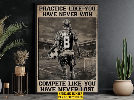 Personalized Soccer Practice Compete Motivational Poster Gift