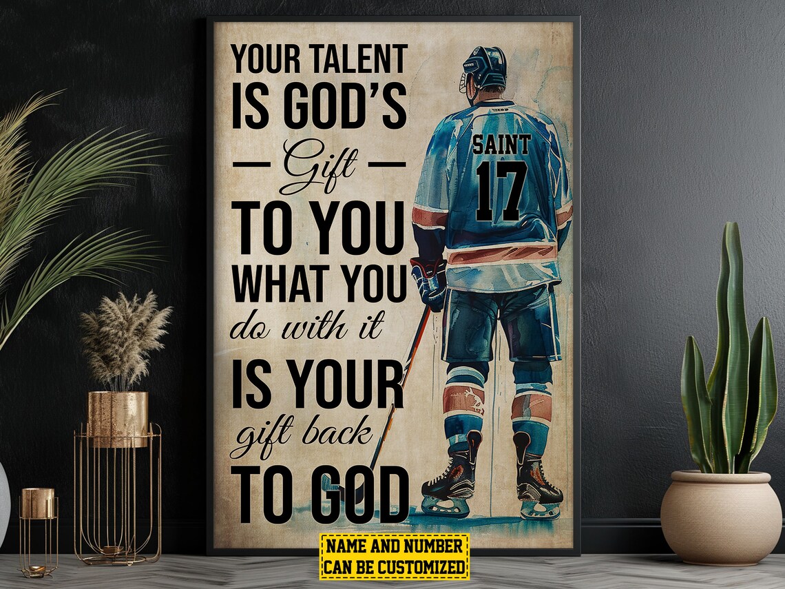 Vintage Hockey God Personalized Poster, Christ Gift - Image 4