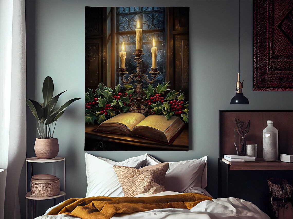 Vintage Xmas Candle Painting, Cozy Christmas Poster - Image 3