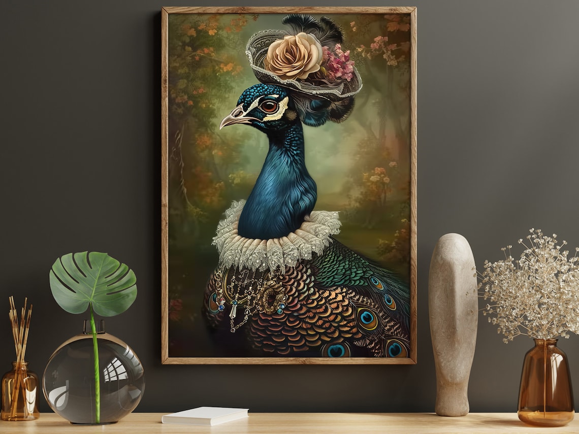 Cottage Peacock Lady Renaissance Poster Print