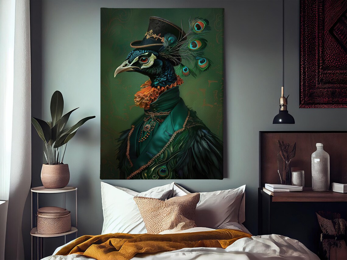 Dark Renaissance Peacock Art Print, Retro Cottage - Image 3