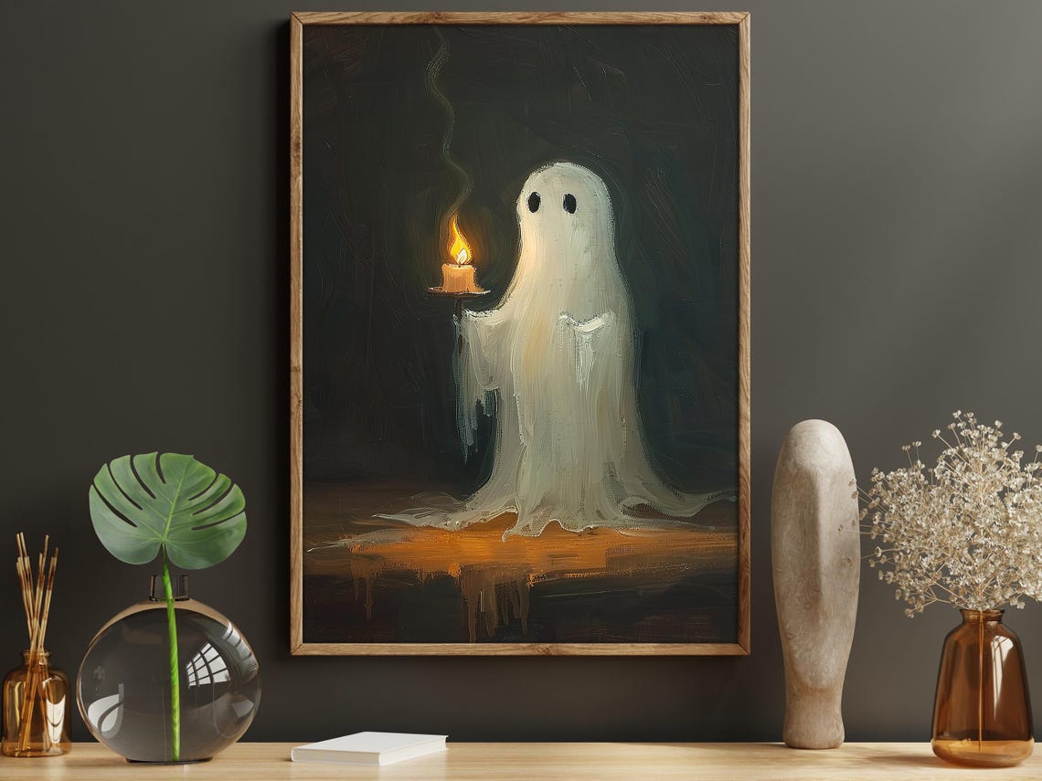 Cute Ghost Holding Candle In Dark Spooky Sweet Halloween Art Print - Image 6