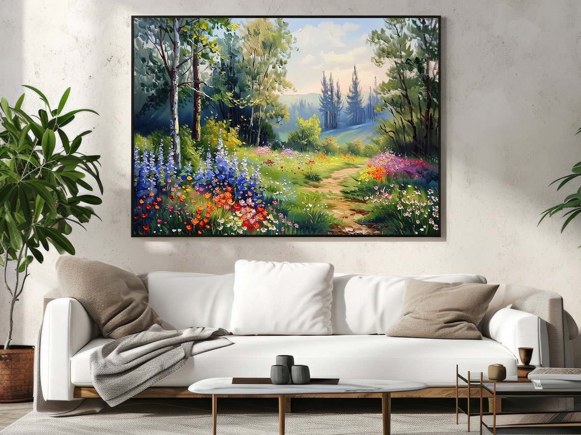 Summer Forest Meadow With Lupines Birch Trees Wildflower Path Poster - Image 4
