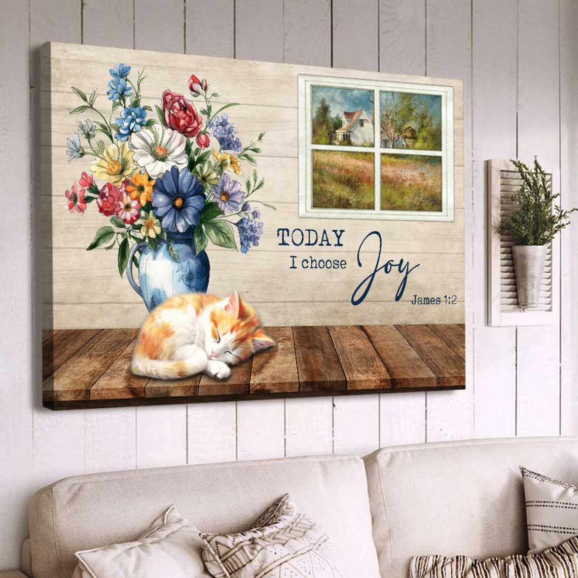 Today I Choose Joy James 1:2 Sleeping Kitten Flower Vase Faith Wall Poster - Image 5