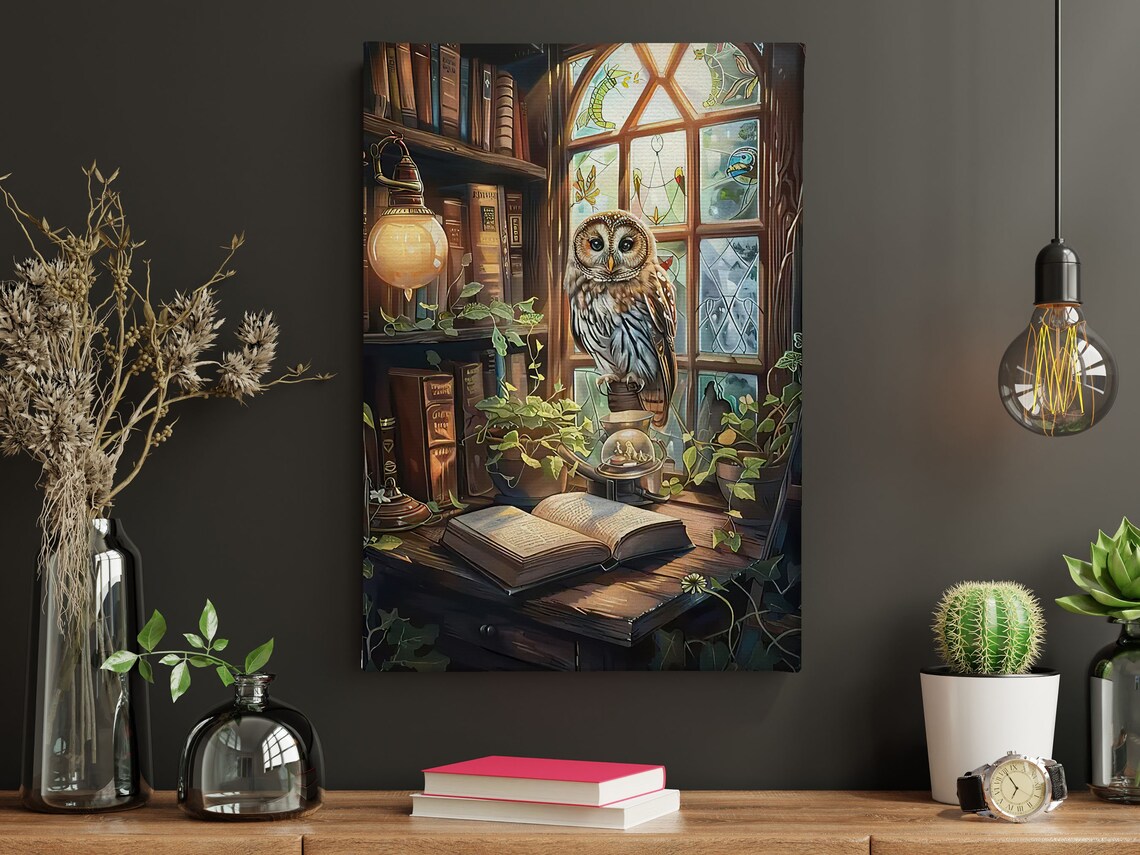 Vintage Owl and Books Poster Print, Cottage Bird - Image 3