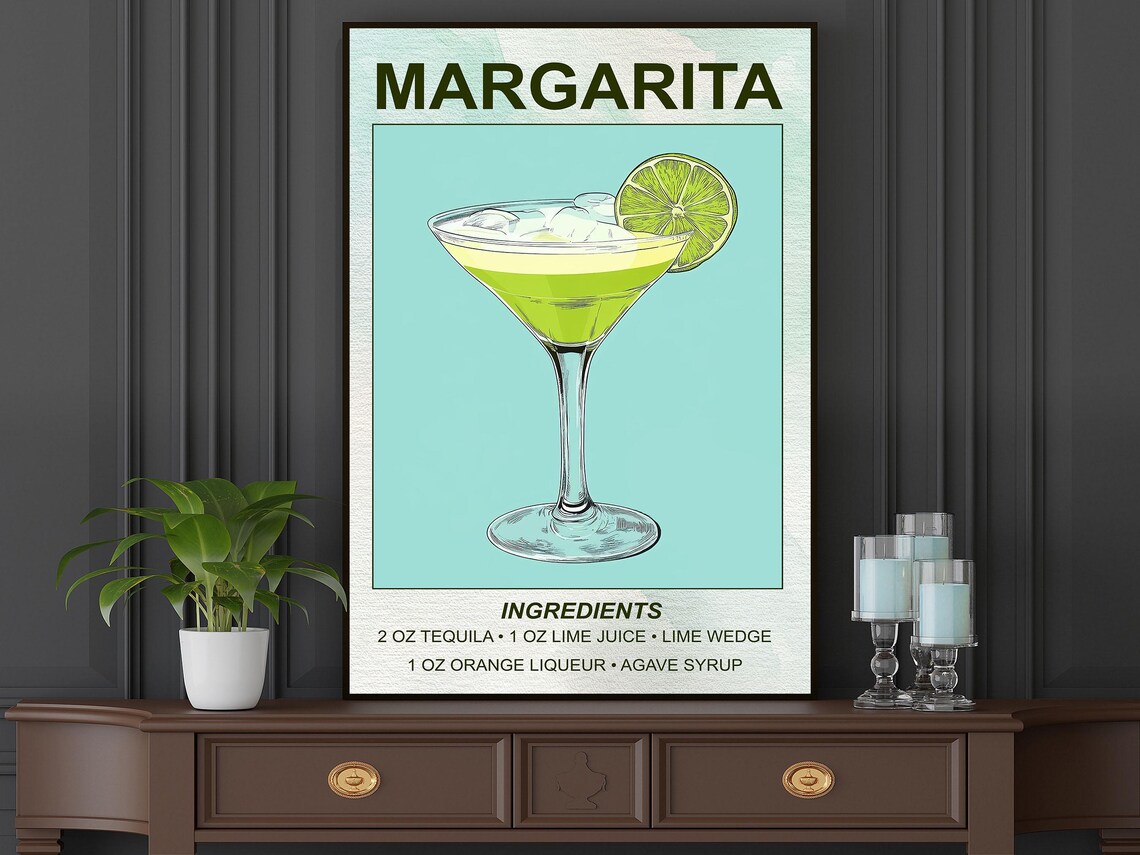 Retro Margarita Cocktail Recipe Wall Art With Ingredients Tequila Lime Poster - Image 3