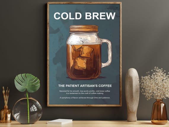 Vintage Cold Brew Coffee Print Coffee Poster Print Drinks Wall Art Decor