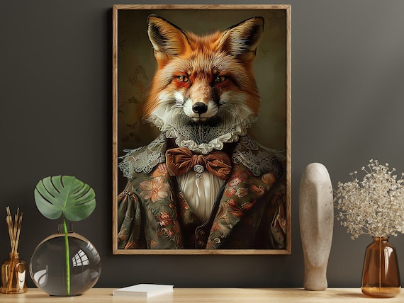 Gentleman Fox Renaissance Portrait Lace Collar Bow Tie Aristocrat Poster