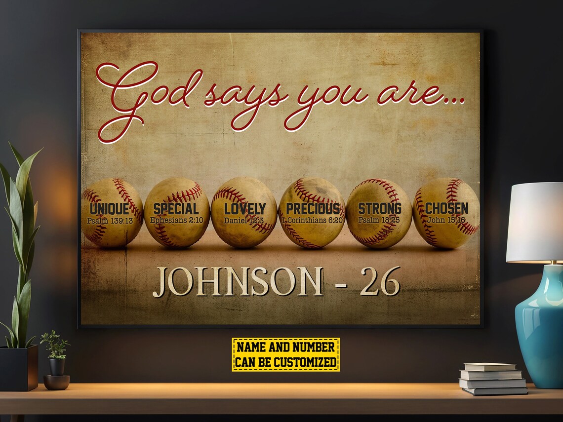 God Says You Are Baseball Scripture Personalized Poster Custom Name Wall Art