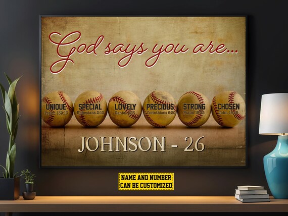 God Says You Are Baseball Scripture Personalized Poster Custom Name Wall Art