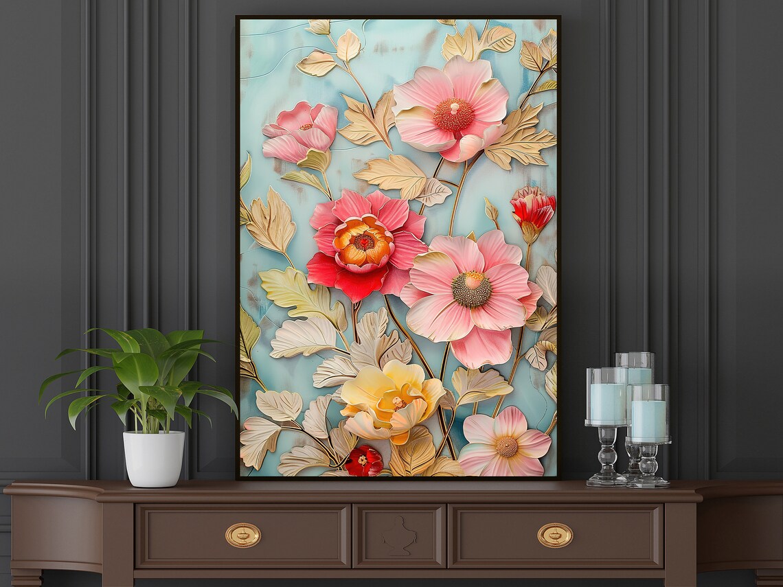 Vintage Pink Blossom Floral Painting Retro Botanical Wall Art Poster - Image 5