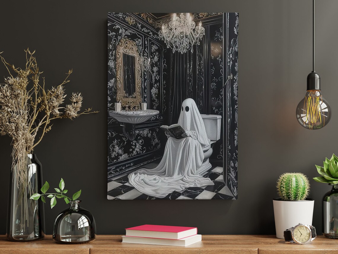 Vintage Ghost in Toilet Poster Print, Halloween Wall Art - Image 4