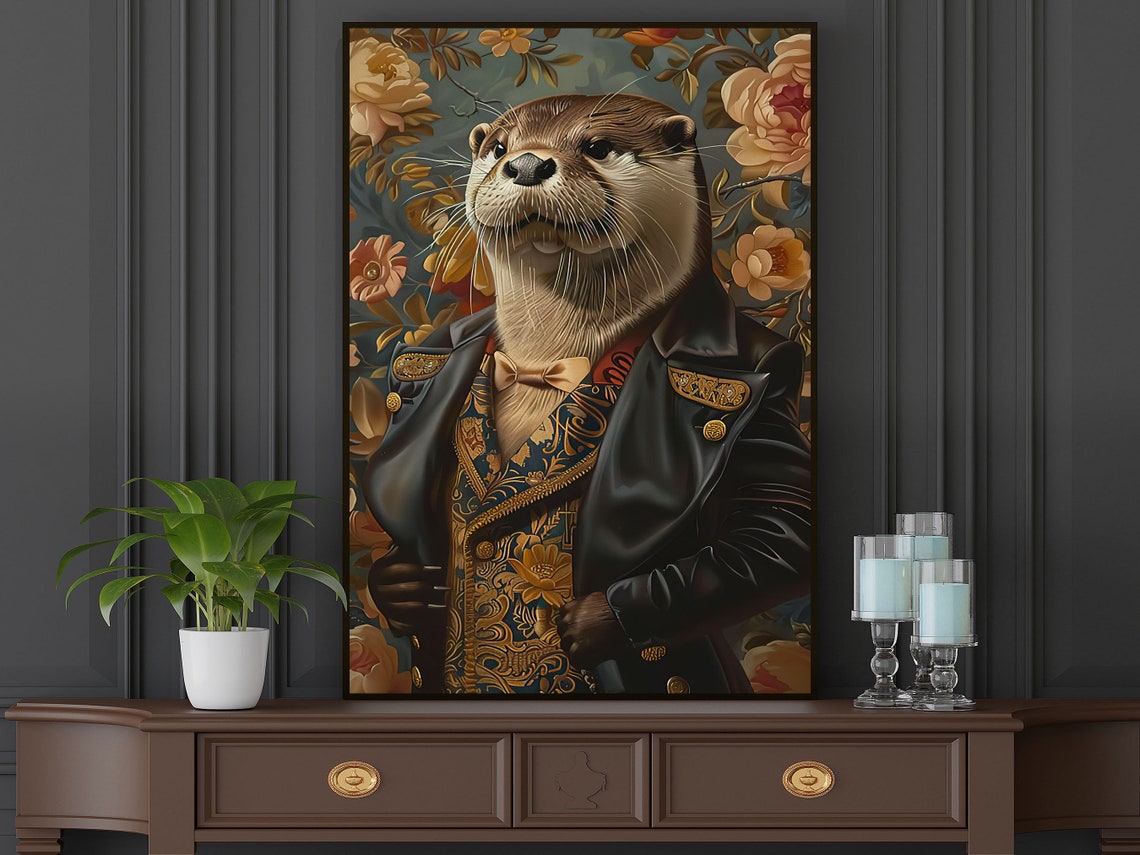 Cottage Renaissance Otter, Vintage Animal Art Print - Image 5