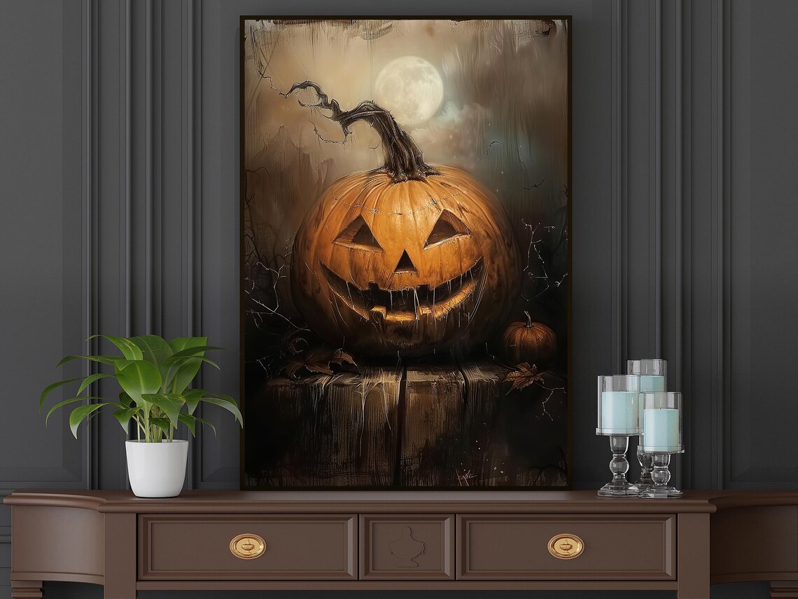 Vintage Pumpkin Halloween Art Print, Dark Decor - Image 4