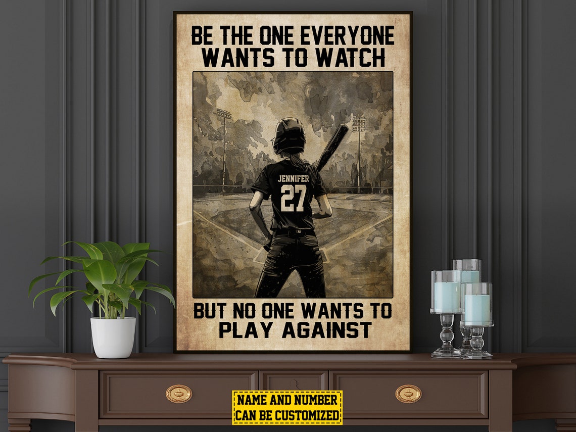 Personalized Softball Motivational Quote Vintage Player Poster Gift - Image 4