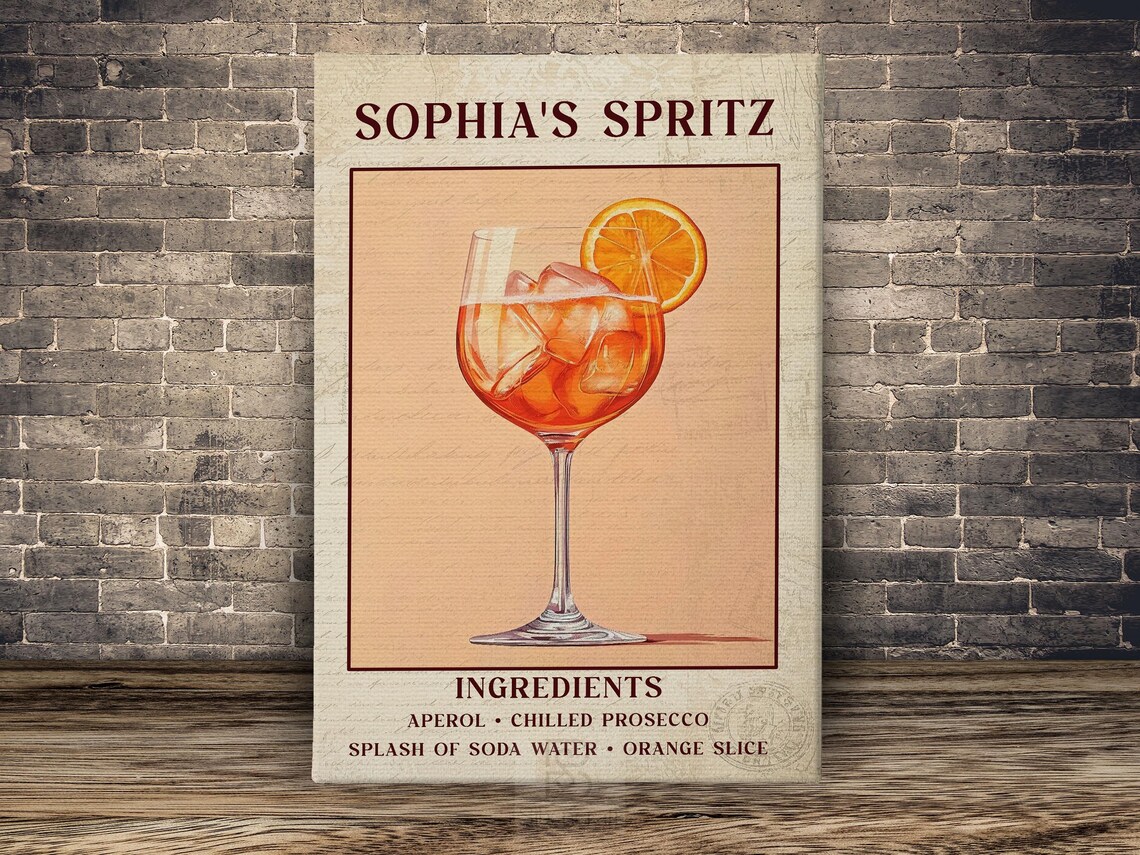 Sophia's Spritz Aperol Cocktail Recipe Wall Art Prosecco Orange Slice Poster - Image 2