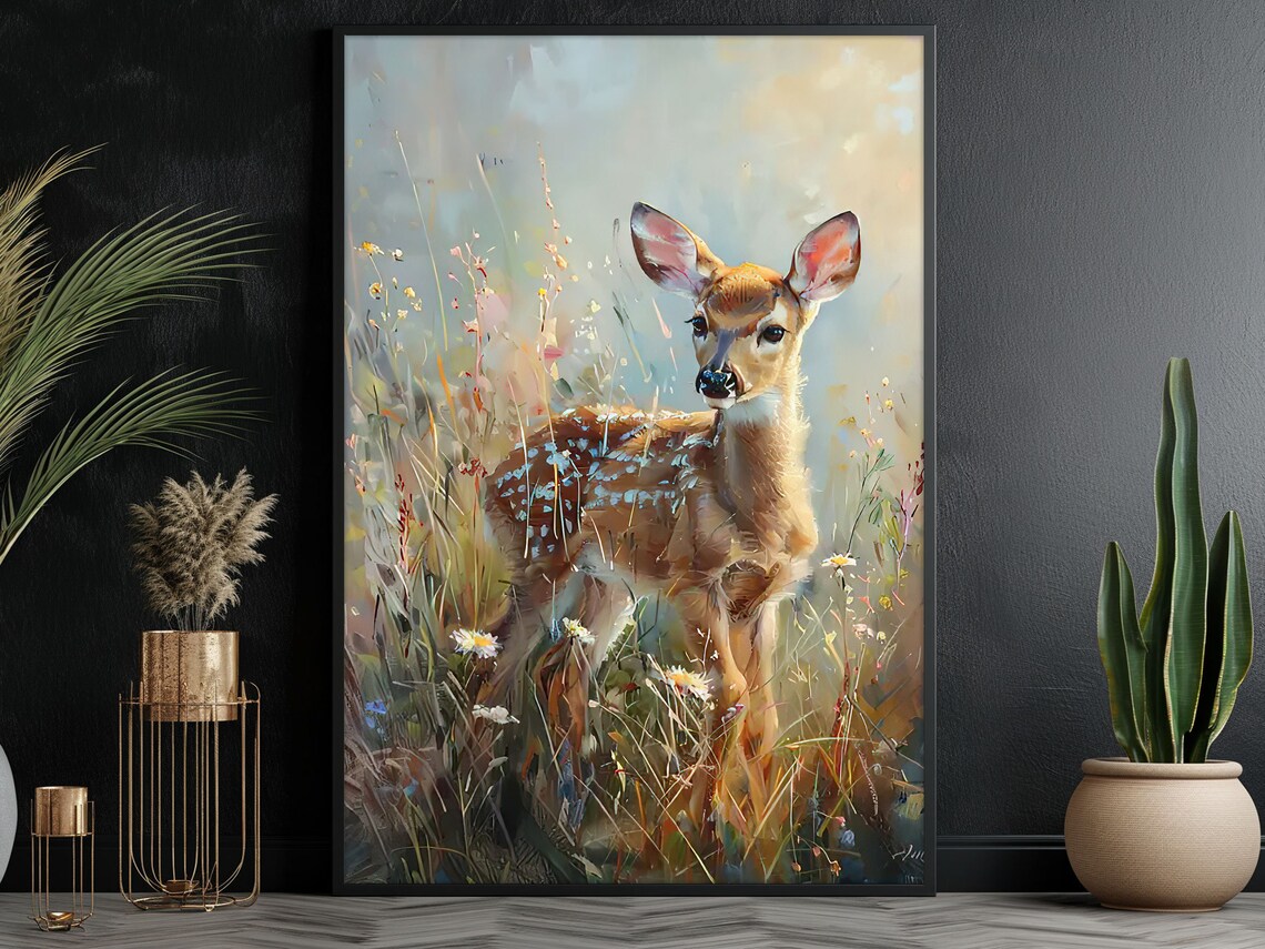 Vintage Deer In The Flowers Garden Art Print - Image 3