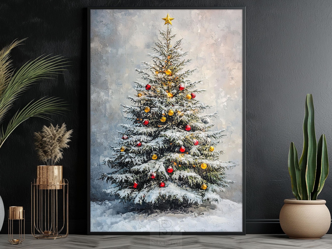 Vintage Christmas Tree Holiday Poster Art Print