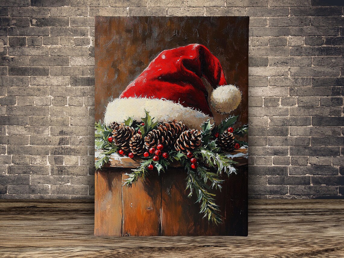 Vintage Santa Hat Painting, Christian Christmas Poster - Image 2
