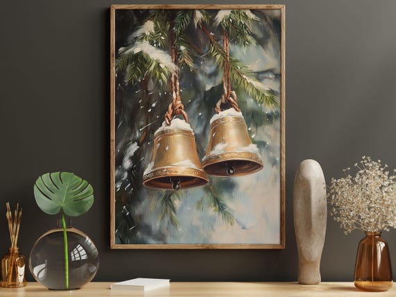 Vintage Jingle Bells Art Print, Christmas Holiday Decor