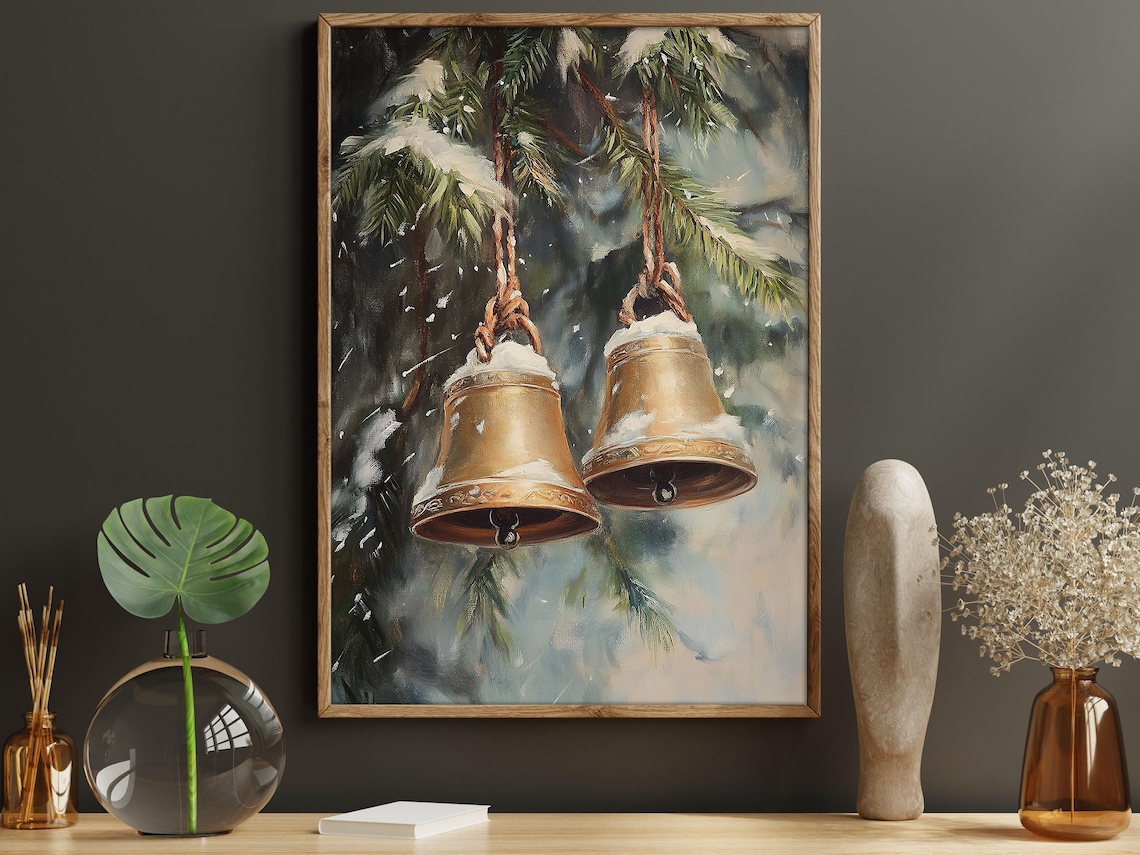 Vintage Jingle Bells Art Print, Christmas Holiday Decor