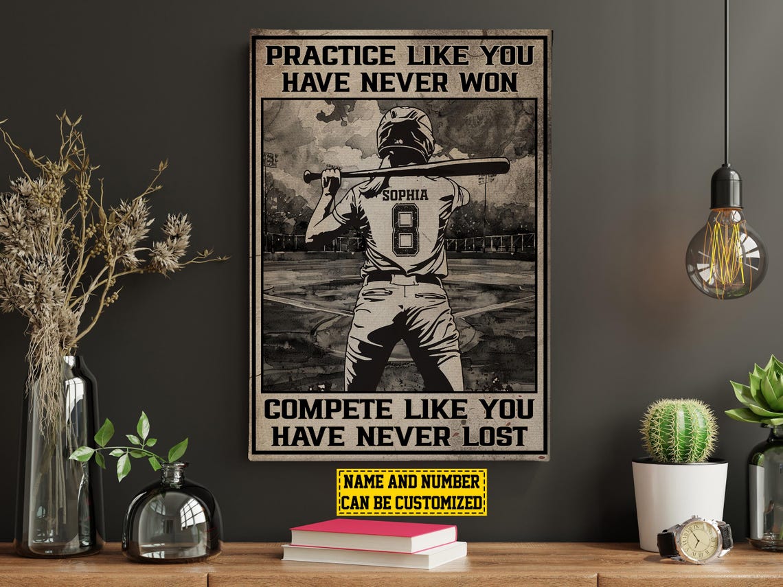 Personalized Softball Practice Compete Motivational Poster Gift - Image 5