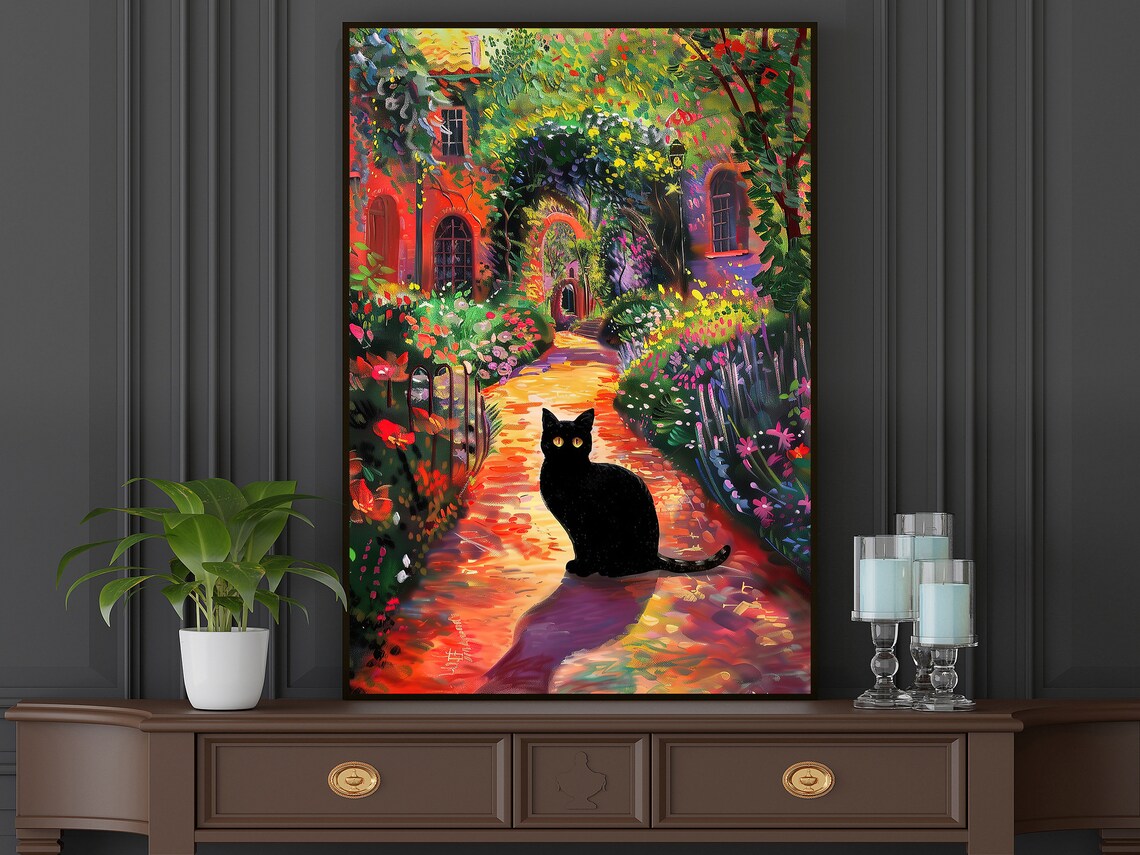 Matisse Black Cat in Flowers Garden, Vintage Art Print - Image 5