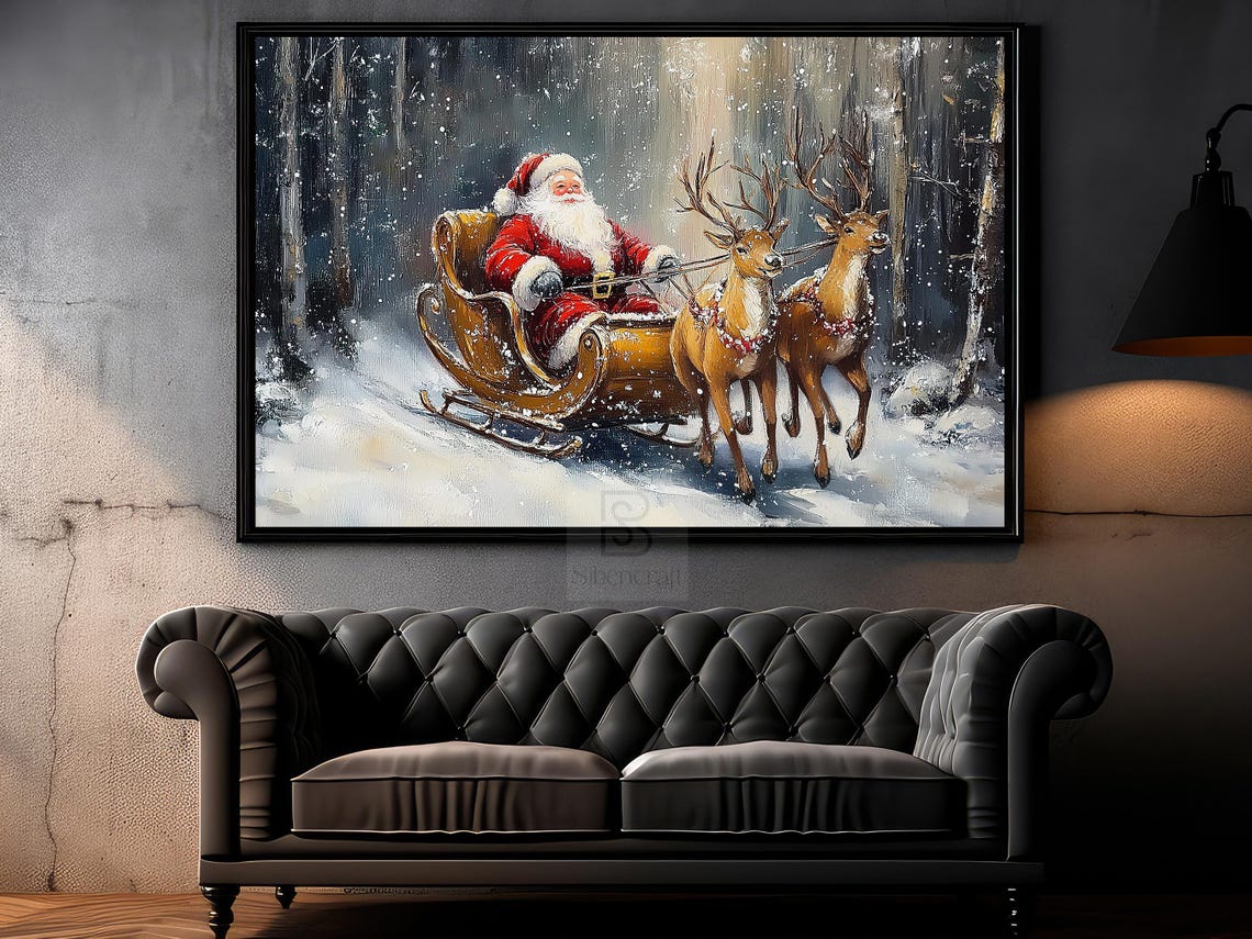 Vintage Santas Sleigh Painting Warm Santa Season Cottage Santa Claus Poster Print Christmas Wall Art Cozy Christmas Decor - Image 6