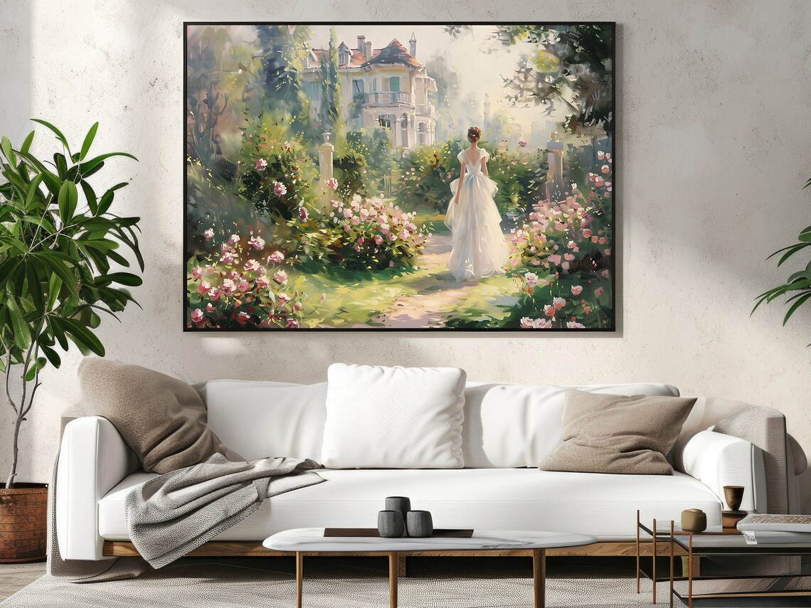 Vintage Girl in the Flowers Garden, Botanical Art Print - Image 4