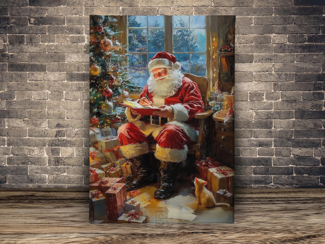 Vintage Santa Claus Writing Christmas Art Print - Image 2