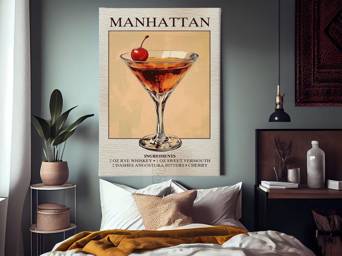 Manhattan Wine Poster Print, Bar Decor - Image 3