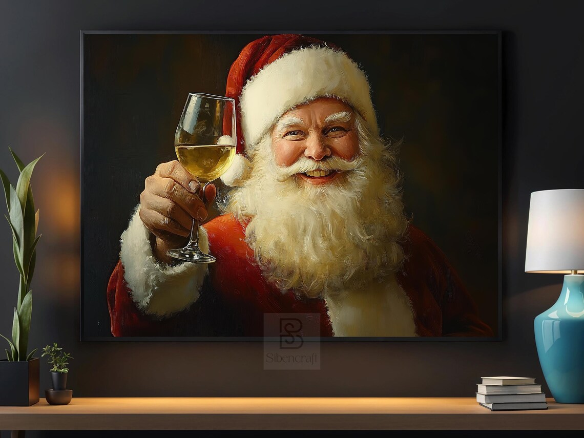 Vintage Santa Cheering Poster, Cozy Christmas Decor