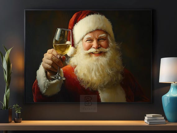 Vintage Santa Cheering Poster, Cozy Christmas Decor