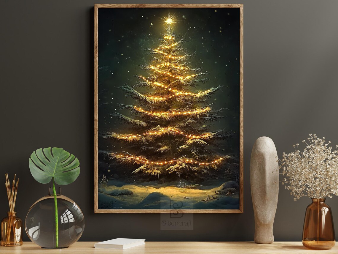 Vintage Christmas Tree Art Print, Cozy Holiday Decor - Image 6