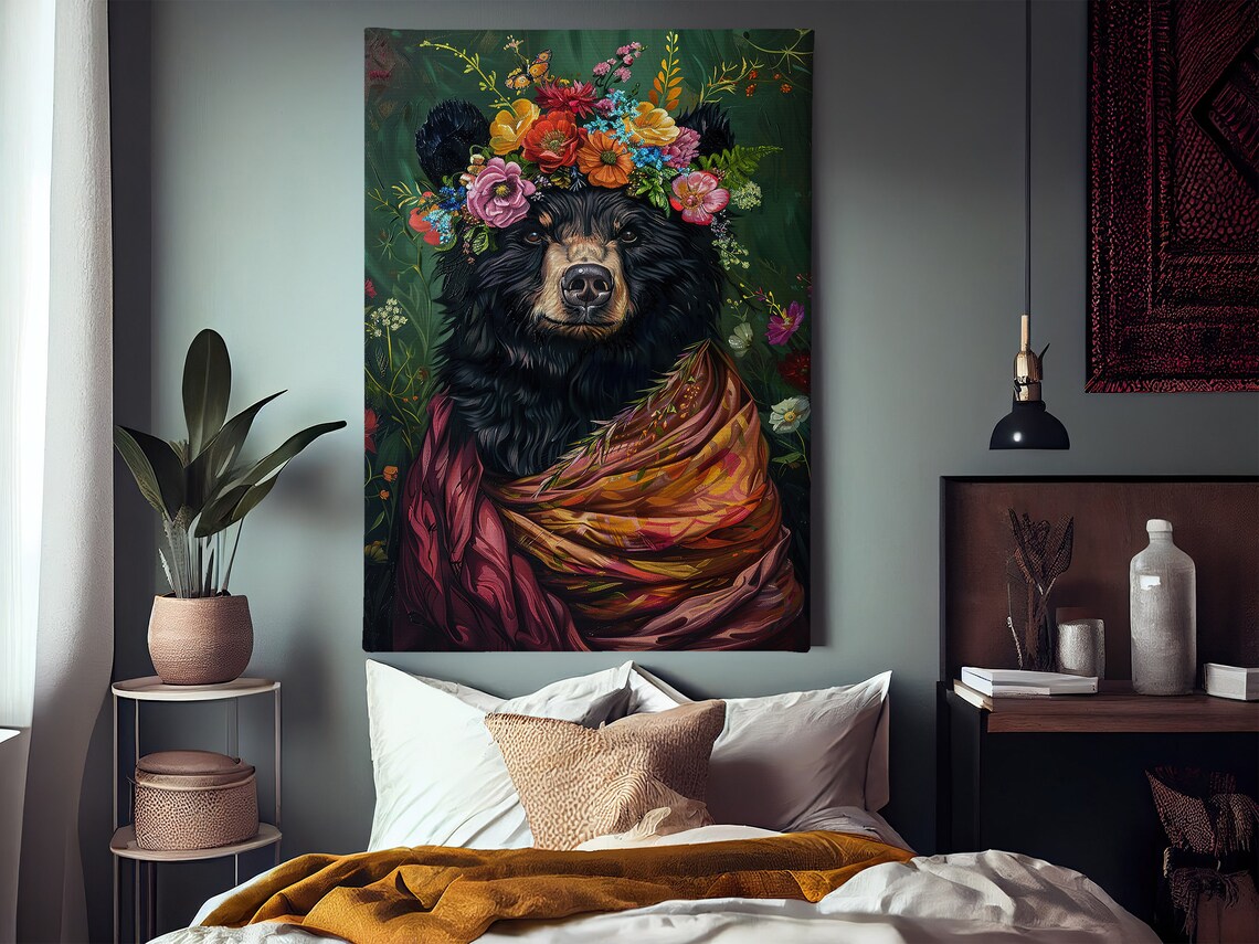 Vintage Maximalist Black Bear Floral Art Print - Image 3