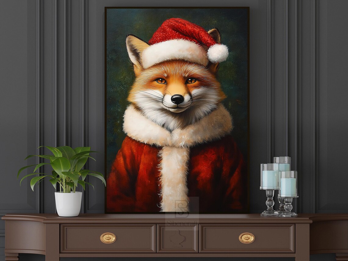 Christmas Fox in Santa Hat, Holiday Animal Poster Print - Image 5