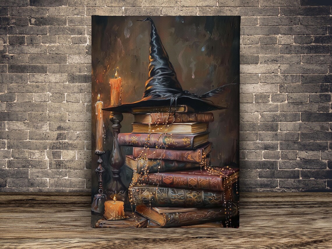 Cottage Witchy Hat and Magic Books Halloween Poster - Image 2