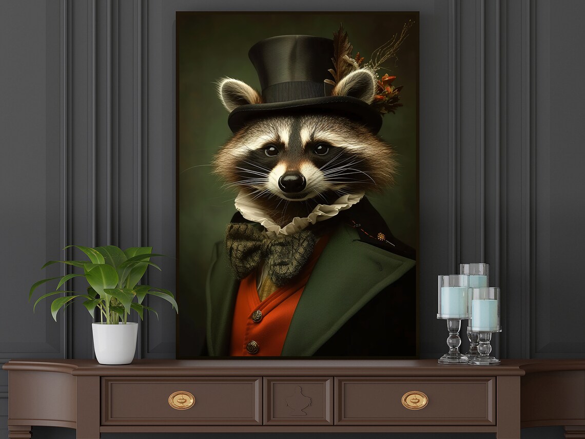 Vintage Gentleman Raccoon Gothic Animal Art Print - Image 5